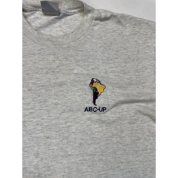 VINTAGE ABC-Up South America T-shirt Men XL Heather Gray 90s Single Stitch - Picture 2 of 11